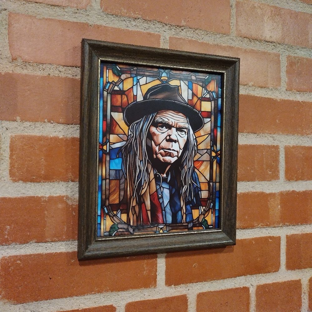 Neil Young Stained Glass Style Framed Art Print By Neon Nicho